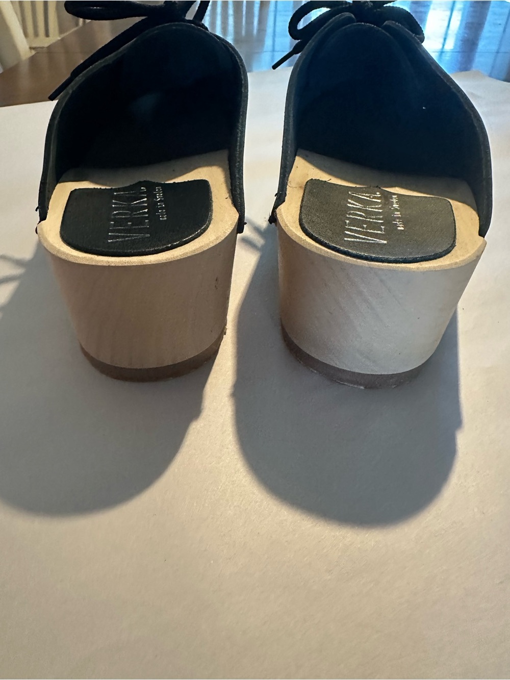 Verka Black Leather Lace-Up Clog Mules - Picture 4 of 4